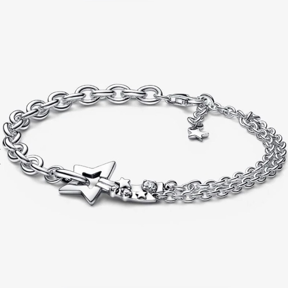 Authentic Pandora Silver Shooting Star Double Chain Bracelet 592409C01-20 New